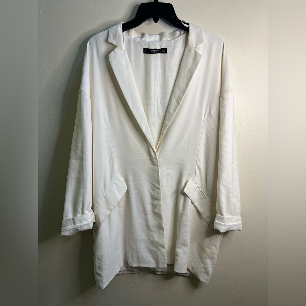 Mango Off-White Relaxed Oversized Double-Button Blazer Medium